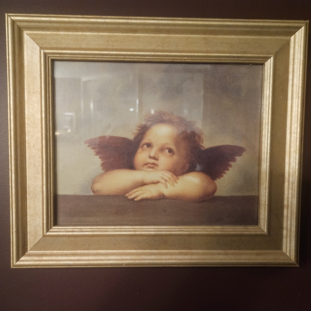 Framed Cherub Of The Sistine Chapel by Raphael 13×11